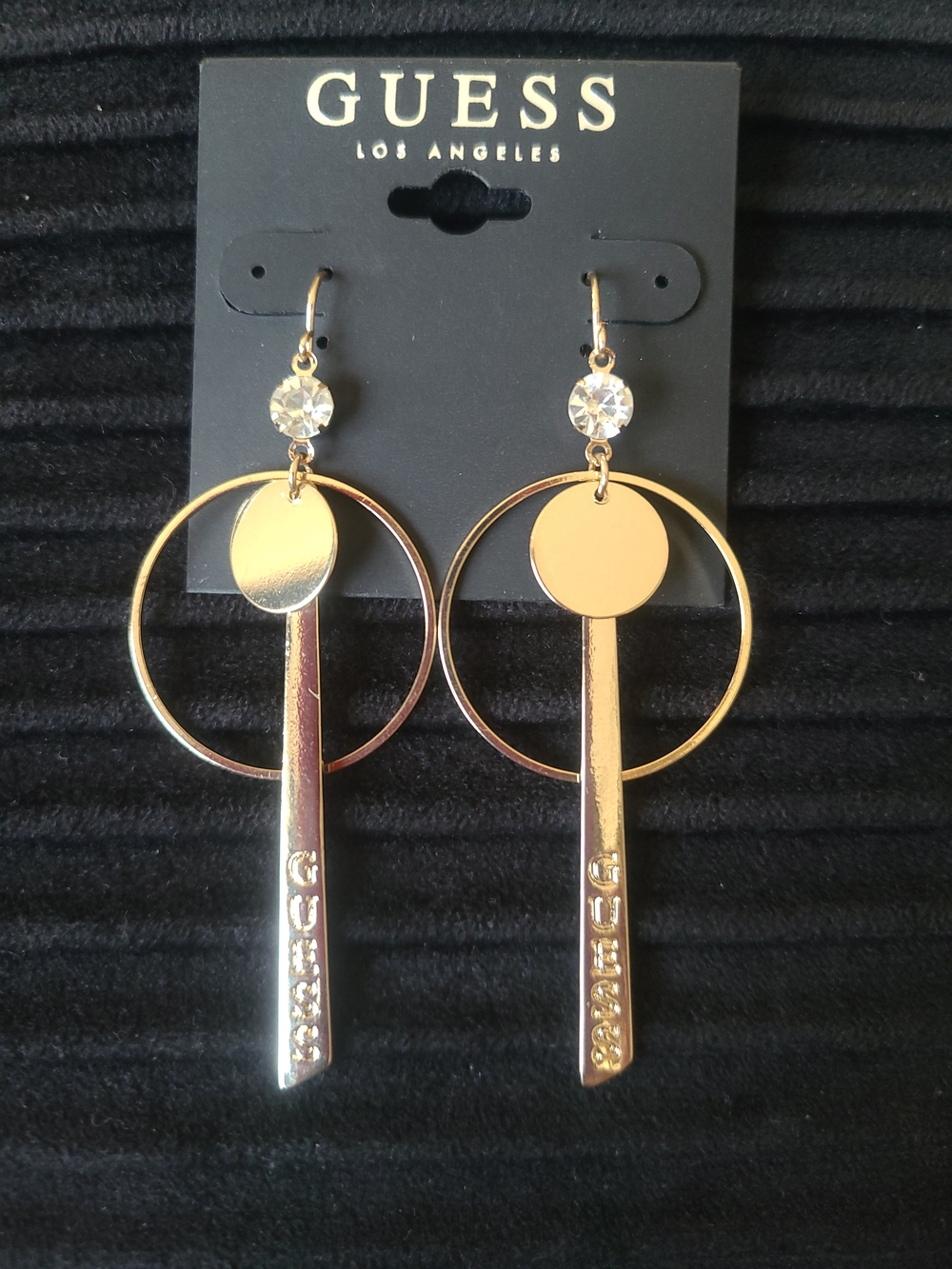 GUESS Gold-tone Crystal Drop Disc & Bar Hoop Earrings